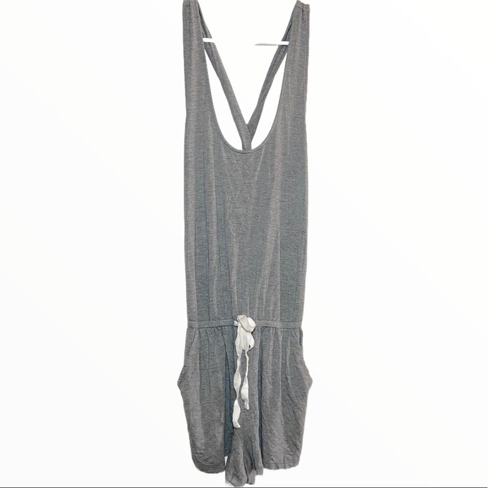 Aerie Romper Cross Racerback Drawstring Waist Lounge Cinched Pockets Gray XS